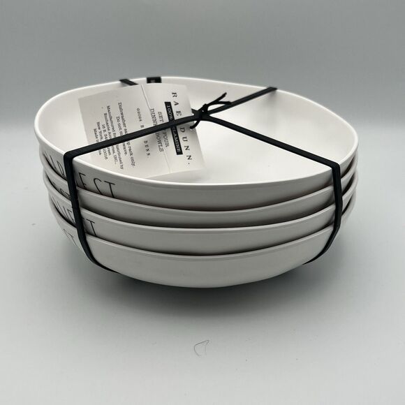NEW Rae Dunn Set of 4 White w/Black "Happy Harvest" Melamine Dinner Bowls - Picture 2 of 7
